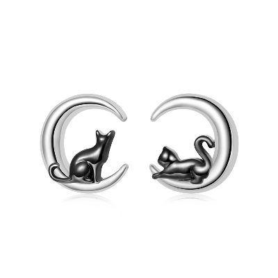 Cat Moon Stud Earrings