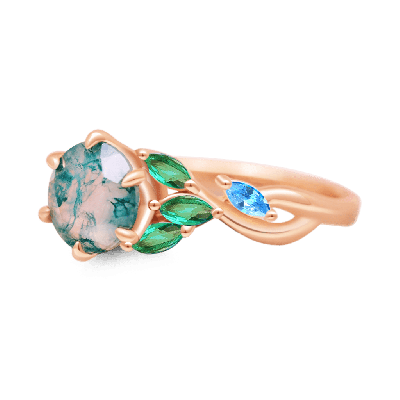 Green Moss Agate & Fire Opal Ring