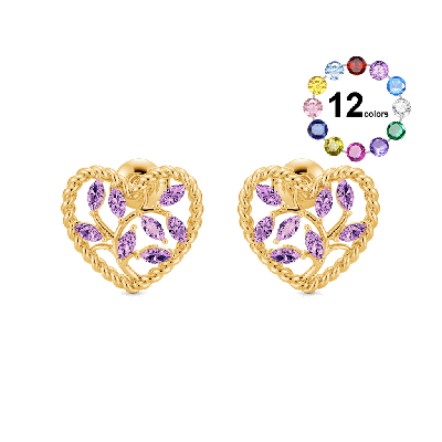 Olive Leaf Twisted Rope Heart Stud Earrings