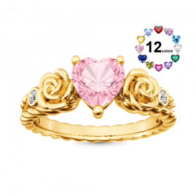 Heart Rose Flower Engagement Ring