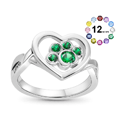 Paw Birthstone Ring