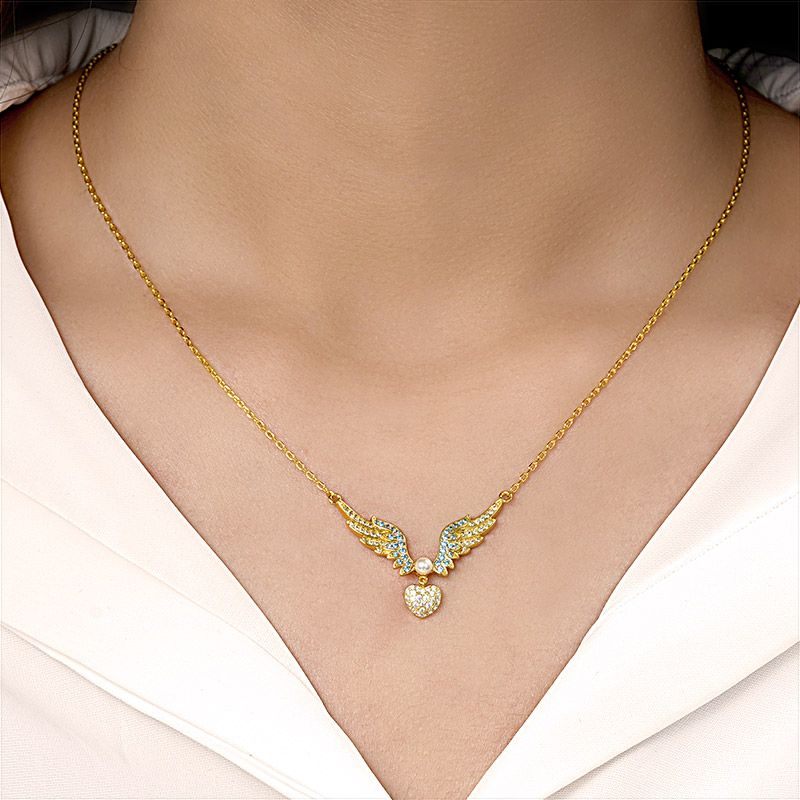 Heart with Angels Wing Necklace