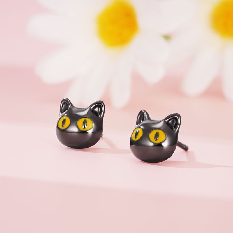 Black Cat Stud Earrings
