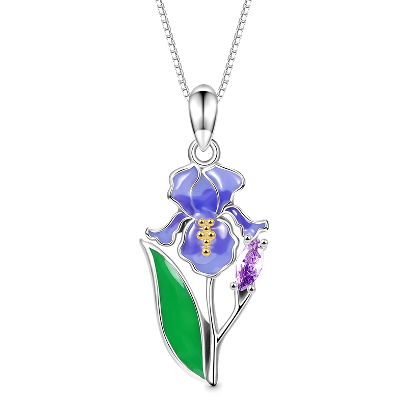 Purple Iris Flower Necklace