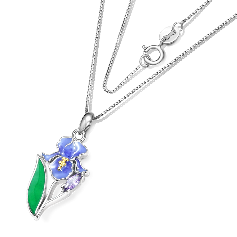 Purple Iris Flower Necklace