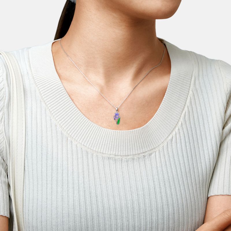 Purple Iris Flower Necklace