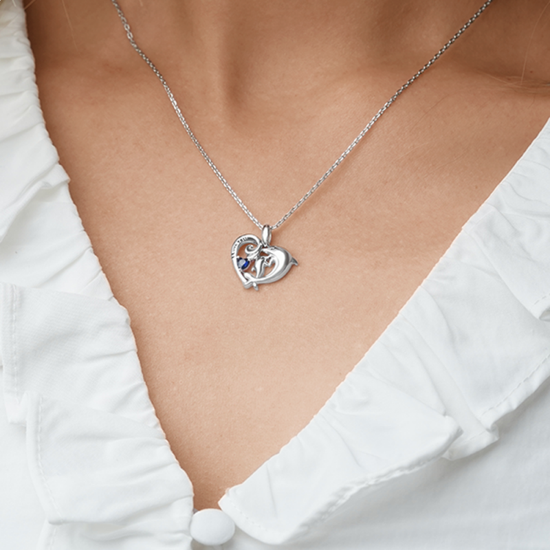 Dolphin & Baby Heart Necklace