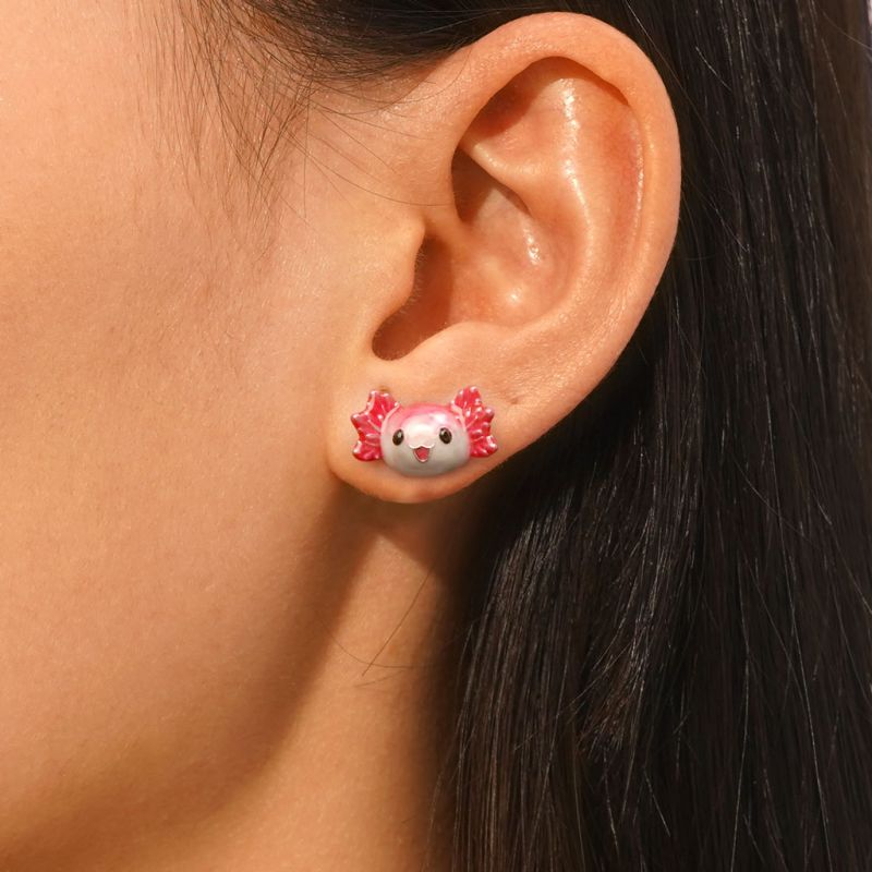 Pink Axolotl Stud Earrings
