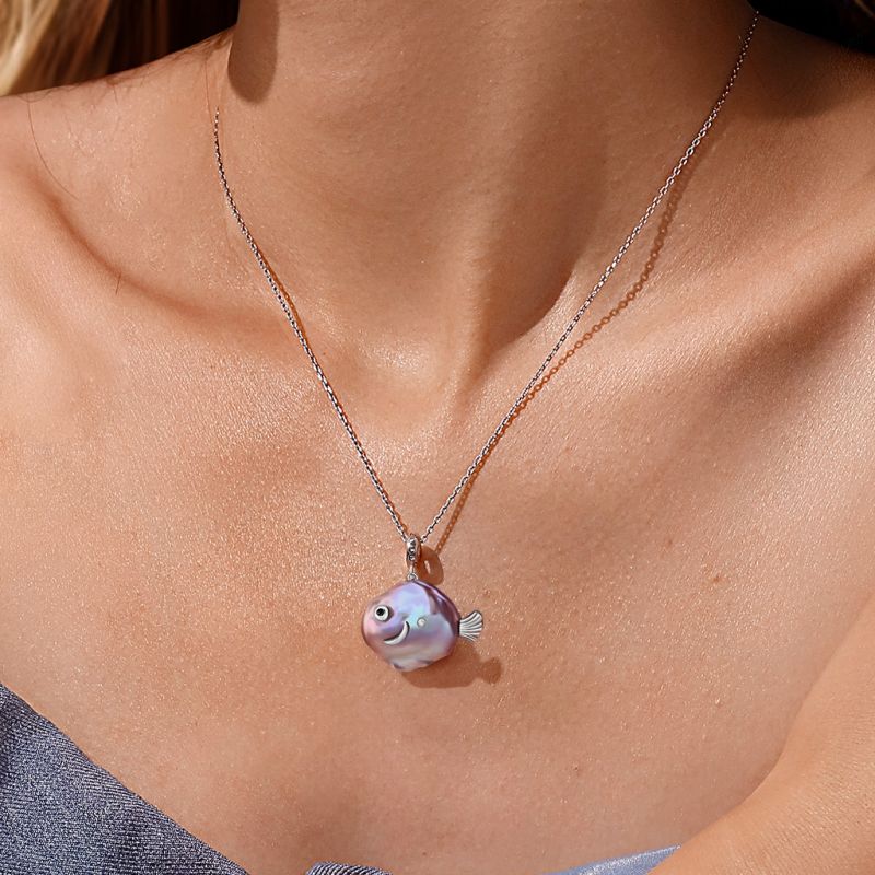 Fish Baroque Pearl Silver Pendant