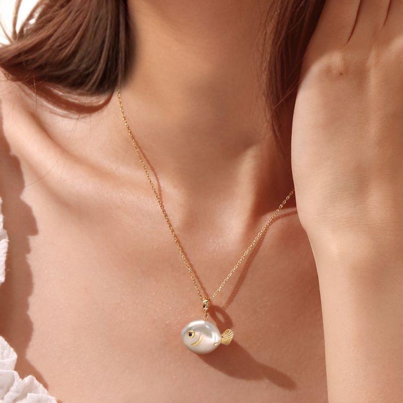 White Pearl Fish Pendant