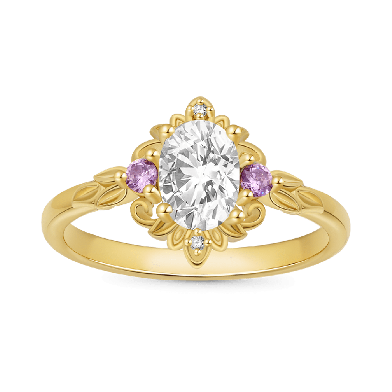 Oval-Cut Gold Leaf Promise Ring