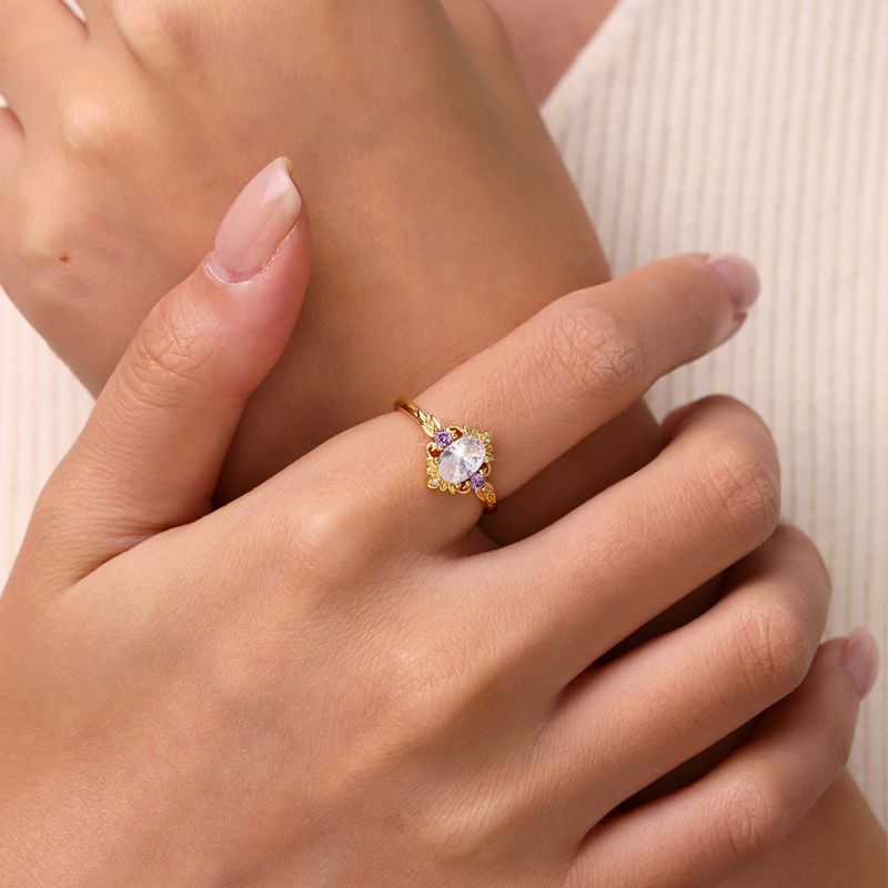 Oval-Cut Gold Leaf Promise Ring