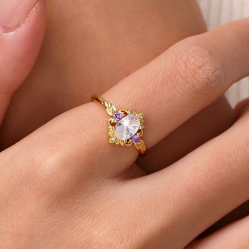 Oval-Cut Gold Leaf Promise Ring