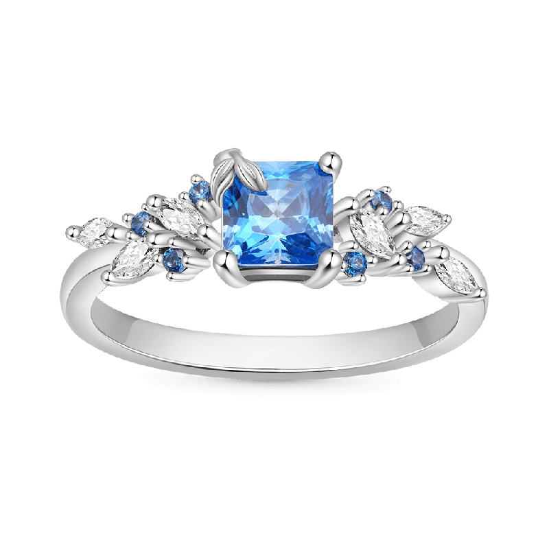 Aquamarine Square Cut Leafs Ring