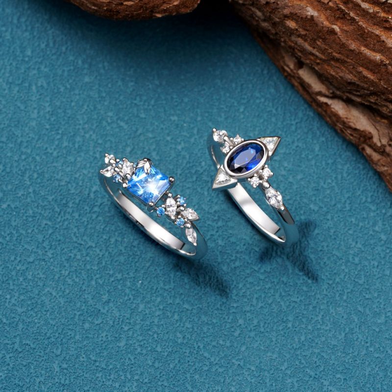 Aquamarine Square Cut Leafs Ring