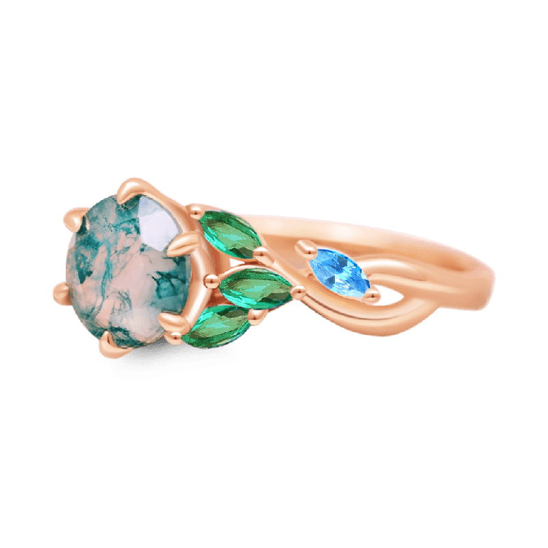 Green Moss Agate & Fire Opal Ring