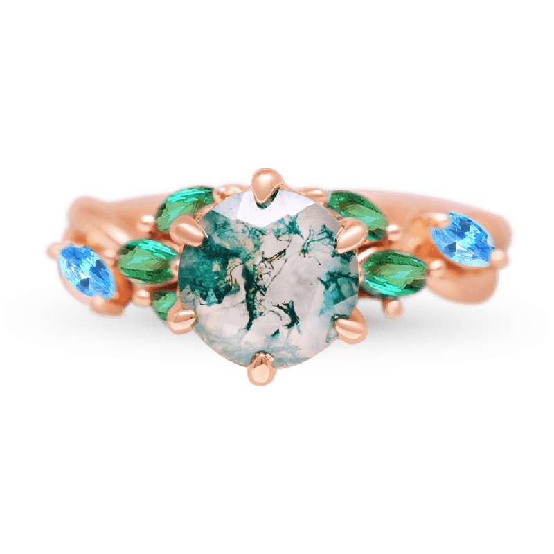 Green Moss Agate & Fire Opal Ring