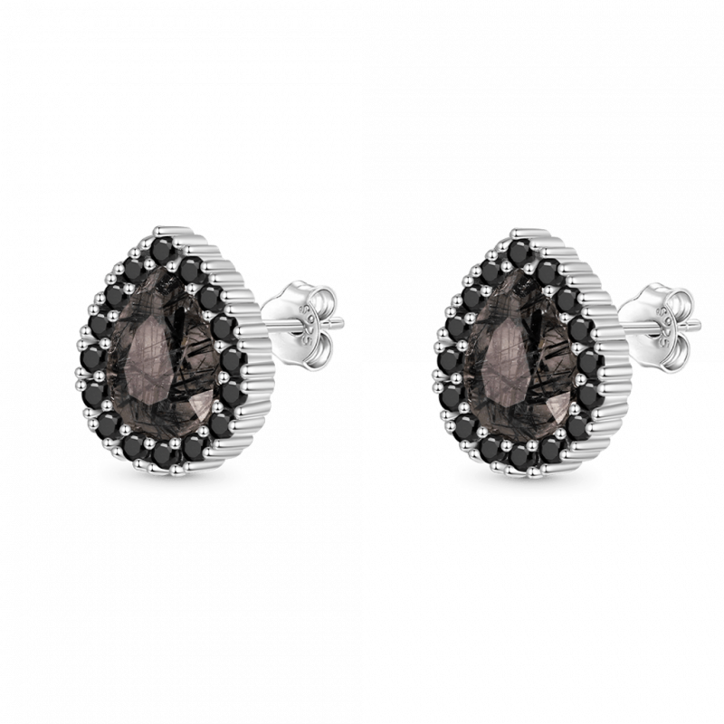 Black Rutilated Quartz Stud Earrings