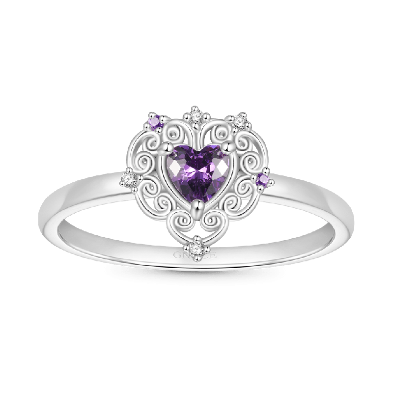 Vintage Purple CZ Heart Ring