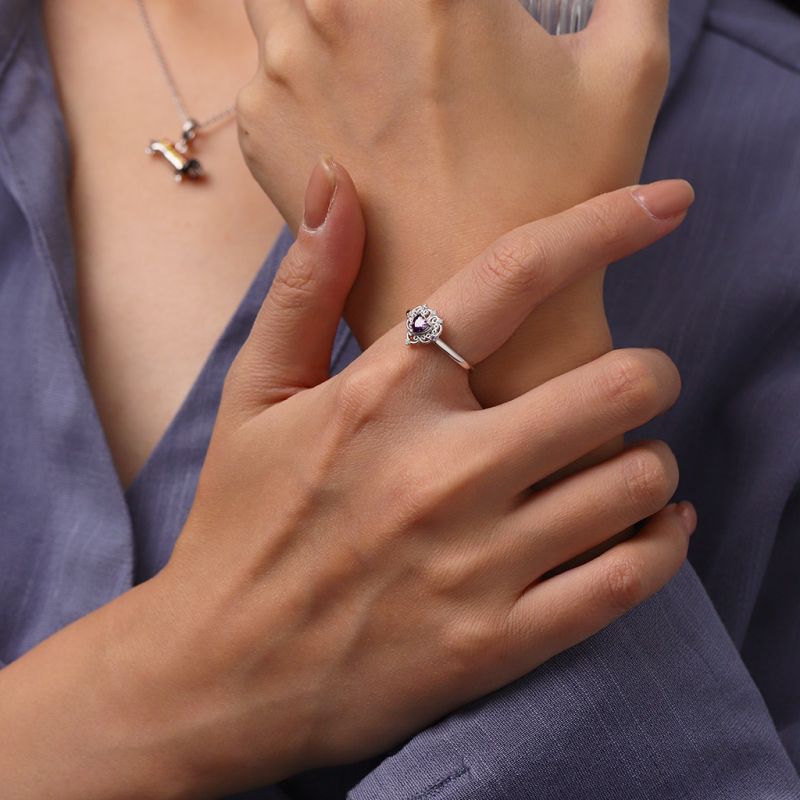 Vintage Purple CZ Heart Ring
