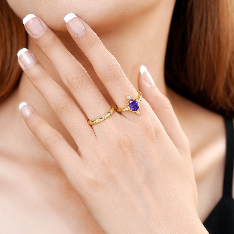 Oval Cut Amethyst Stacking Ring Set