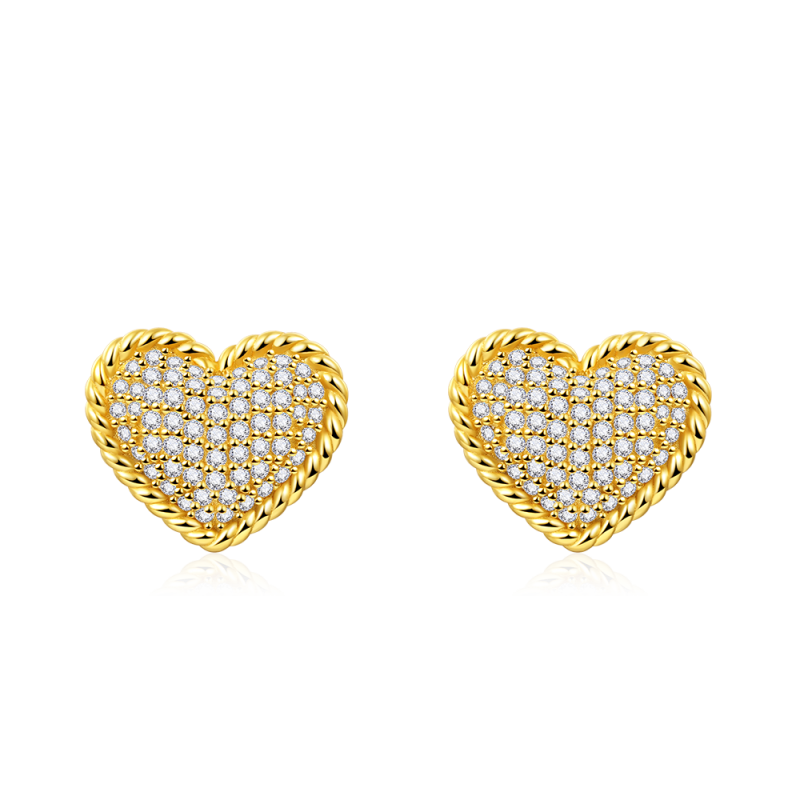 Paved Heart Twisted Rope Earrings