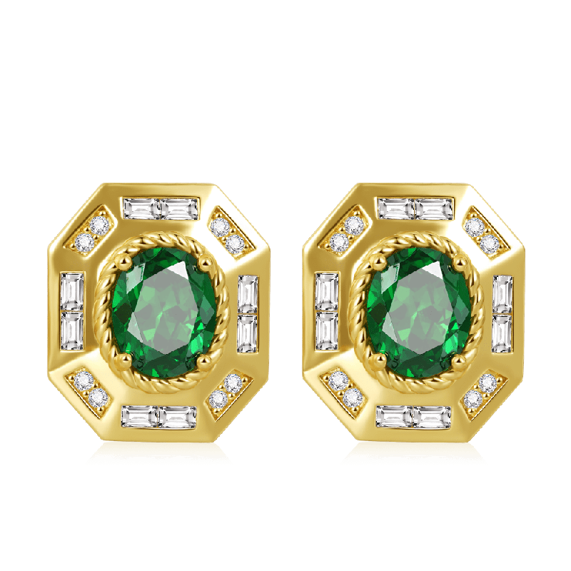 Emerald Oval Vintage Statement Earrings