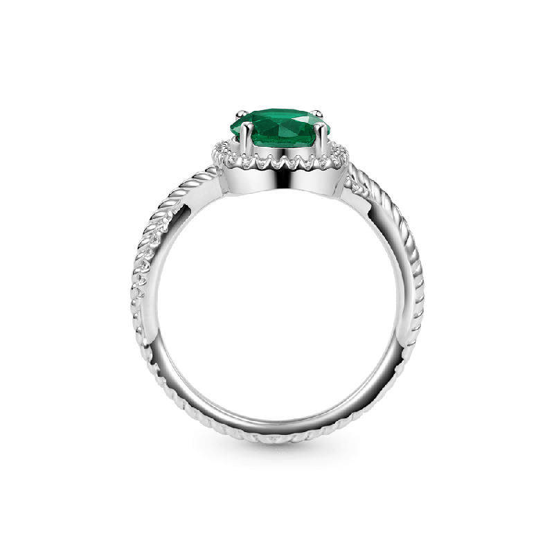 Round Cut Green Halo Split Shank Ring