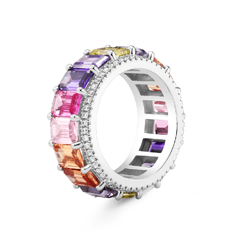 Baguette Cut Rainbow Band Ring