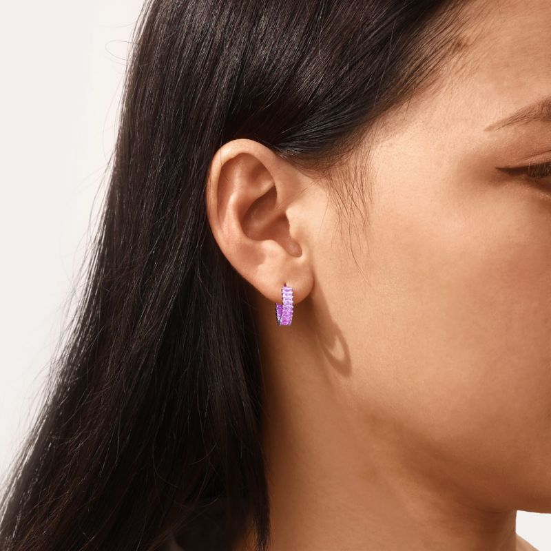 Baguette Cut Eternity Hoop Earrings