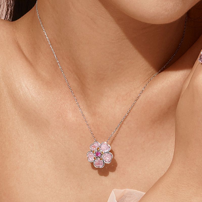 Cherry Blossoms Heart Cut Necklace
