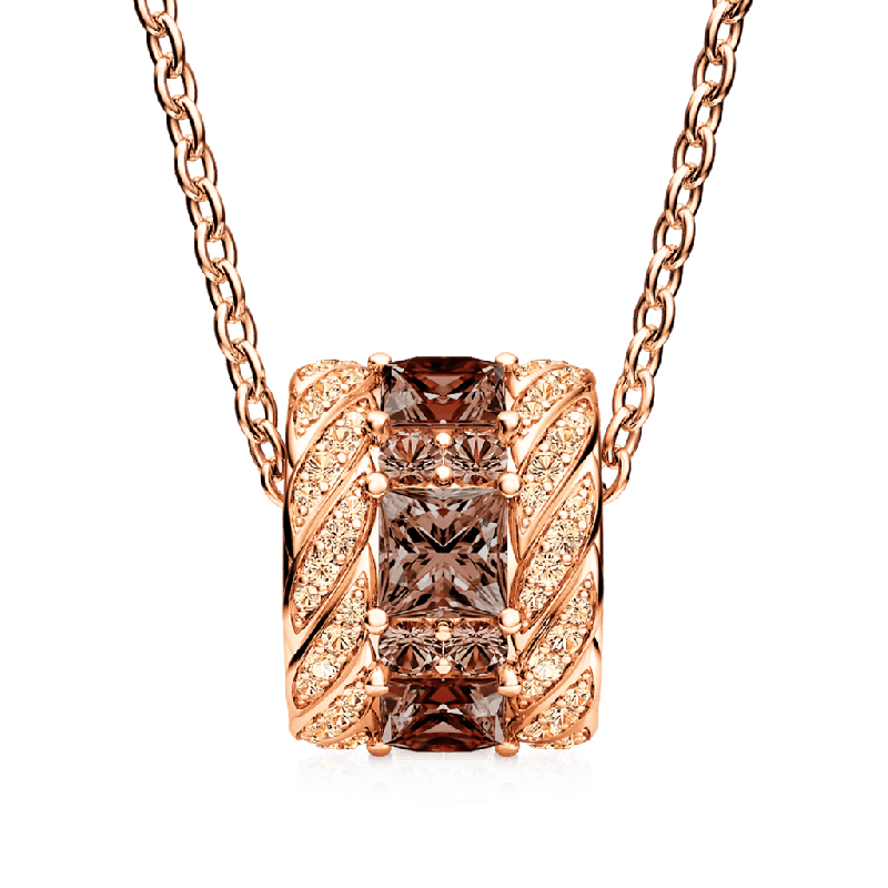 Brown Gems Paved Drum Necklace