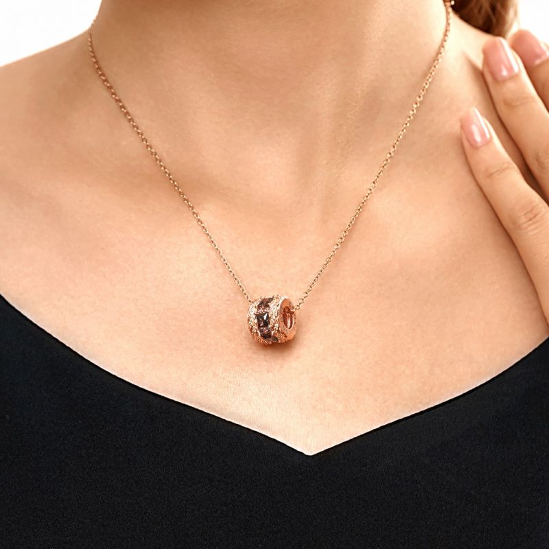 Brown Gems Paved Drum Necklace
