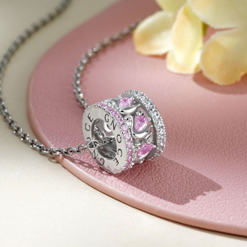 Pink Swan Drum Pendant Necklace