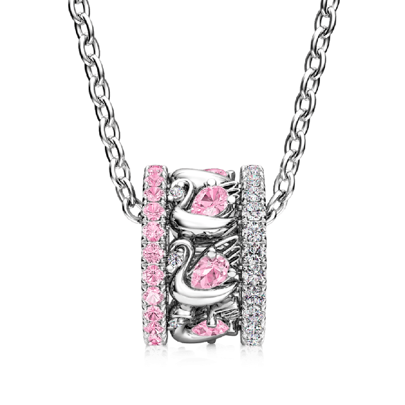 Pink Swan Drum Pendant Necklace