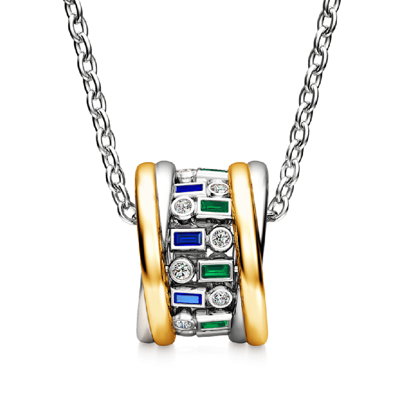 Alternating Blue & Green Emerald Cut Drum Necklace