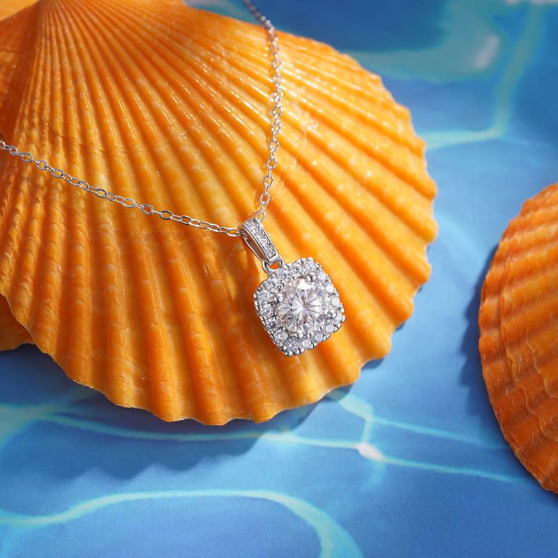 Cushion Halo VVS Moissanite Necklace