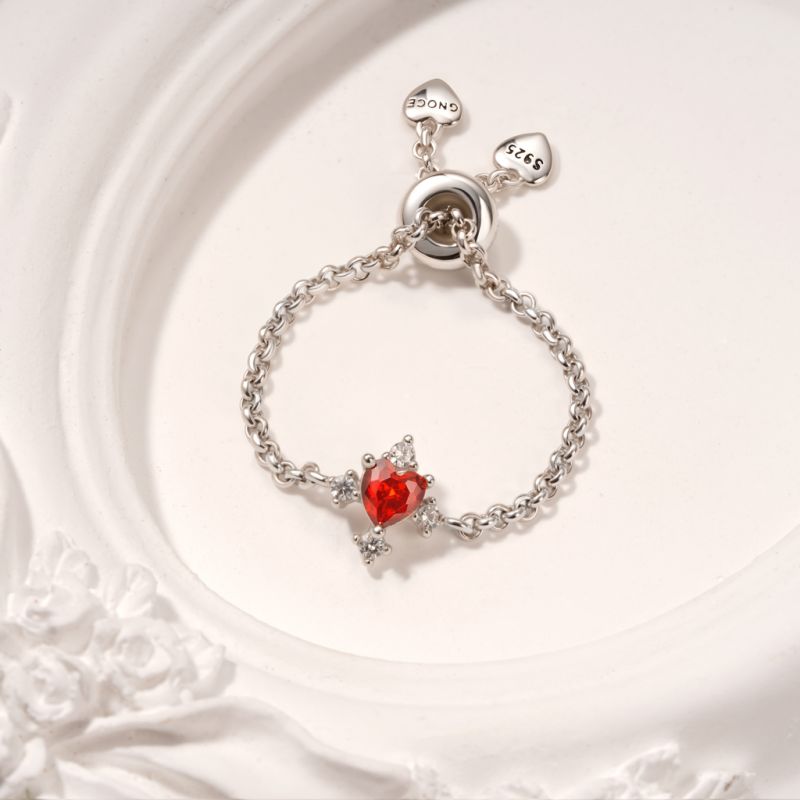 Heart Birthstone Adjustable Chain Ring