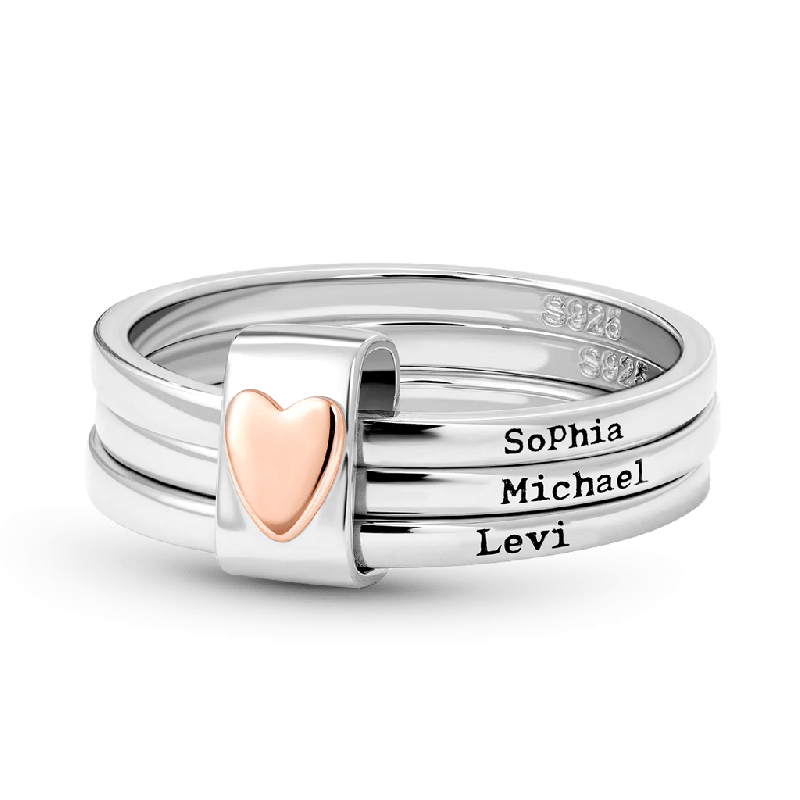 Engraved Heart Stacking Rings