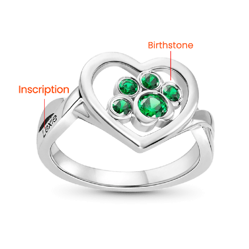 Paw Birthstone Ring